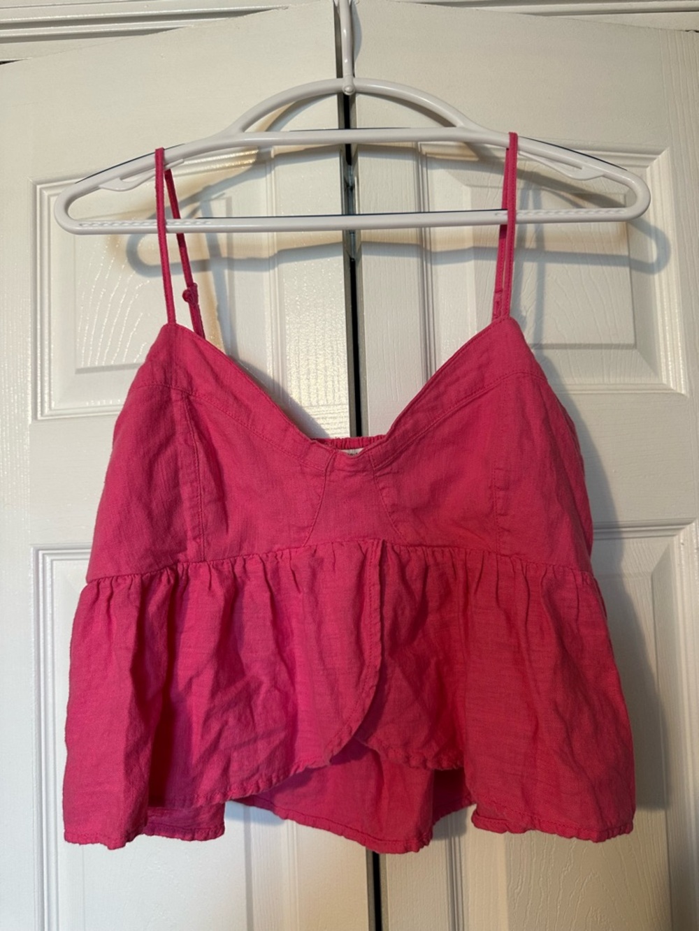 American Eagle Outfitters Bright Pink Ruffle Hem Spaghetti Strap Tank